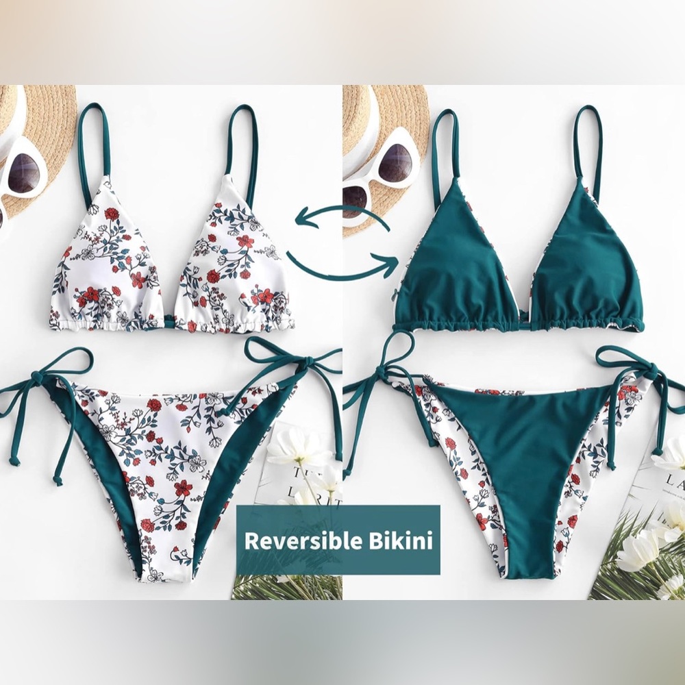 Reversible Green and Floral Bikini (NEW WITH TAGS)